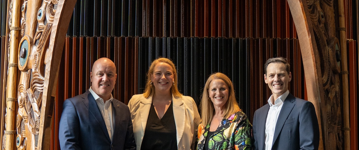 Prime Minister Christopher Luxon, Prue Daly, Hon Louise Upston, Jason Walbridge
